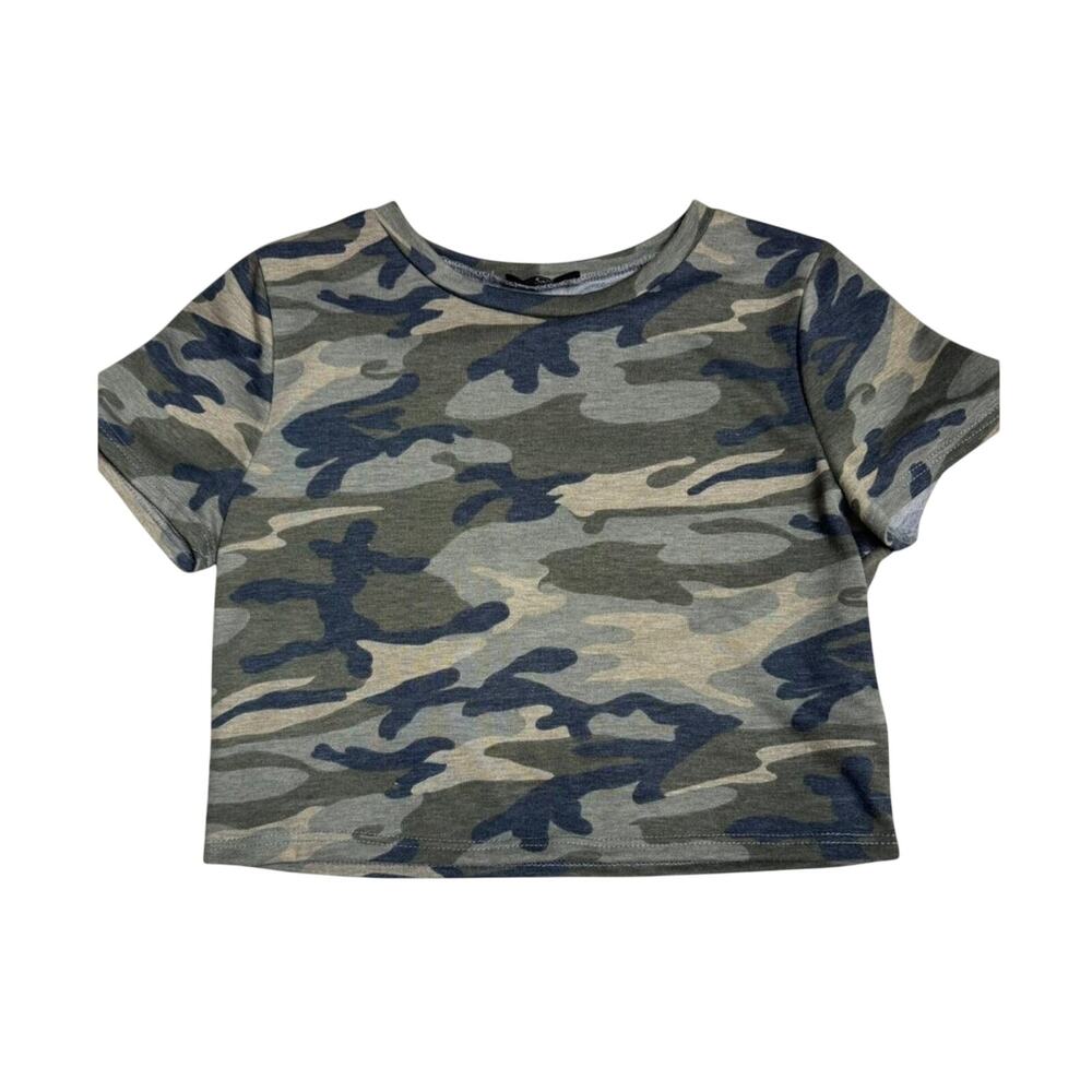 Q Green Military Camo Crop Top Streetwear Y2K Size Large